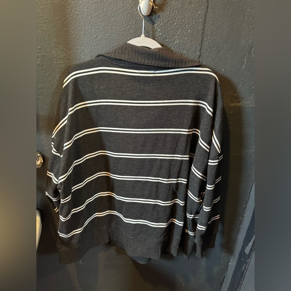 Maurices Dark Grey and White Zip Up Striped Sweater - Picture 3 of 3